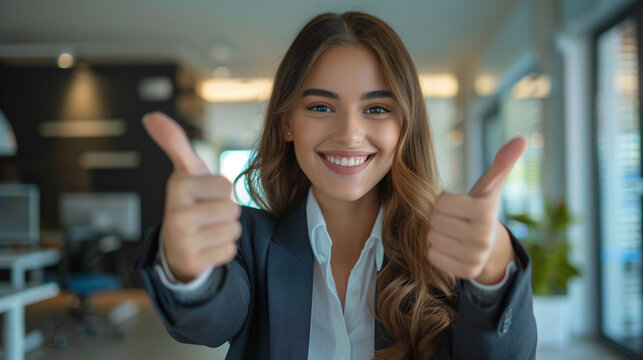 woman showing thumbs up