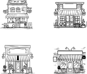 Charming Line Art of Quaint Shops and Cozy Houses Collection