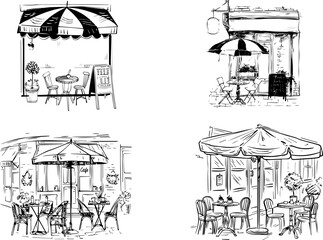 Sketches of Leisure, Artistic Renderings of Cozy Cafe Terrace Scenes