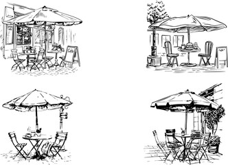 Sketches of Leisure, Artistic Renderings of Cozy Cafe Terrace Scenes