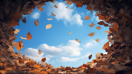 round autumn frame of leaves and branches in the form of a rabbit hole view from inside - obrazy, fototapety, plakaty