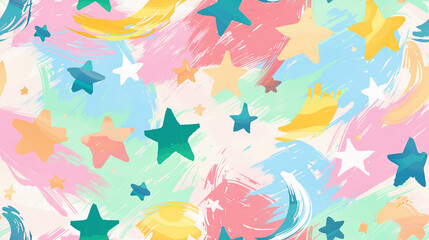 Abstract celebration background with watercolor stars. Colorful seamless pattern.. AI Generative - obrazy, fototapety, plakaty