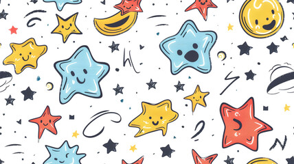Seamless pattern with multicolor stars on transparent background. AI Generative
