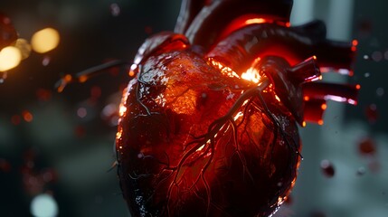 The human heart in blood. 3d rendering, 3d illustration.