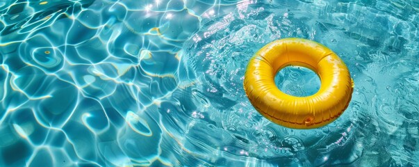 A vivid yellow pool ring floating in sparkling blue water, encapsulating the vibrant essence of summer and leisure.