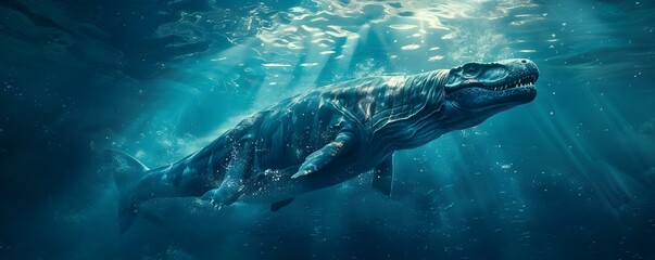 Aquatic Mosasaurus dinosaur for underwater exploration concept . Concept Underwater Exploration, Aquatic Dinosaurs, Mosasaurus, Prehistoric Creatures, Ocean Adventure