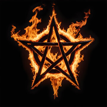 A Burning Pentacle With Blazing Flames - A Circle & Pentagram On Fire!