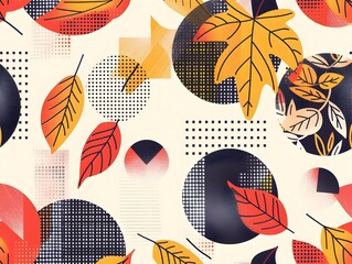 Autumn Leaves Geometric Pattern Vector Illustration in Vibrant Fall Colors
