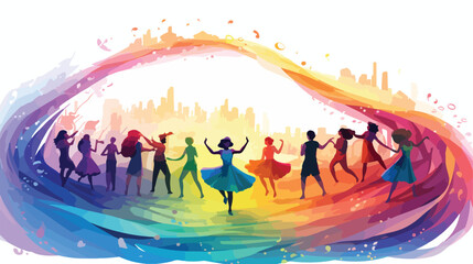 A mesmerizing dance party on a rainbow with rhythm