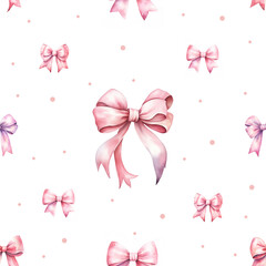 Watercolor seamless pink bow pattern suitable for ballet core style or coquette decor