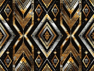 Elegant Art Deco Pattern in Black, White, and Gold with Geometric Shapes and Metallic Sheen