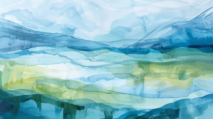 An abstract watercolor painting depicting a landscape through layered techniques, creating a depth-filled visual experience.