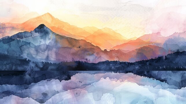 An abstract watercolor painting depicting a landscape through layered techniques, creating a depth-filled visual experience.