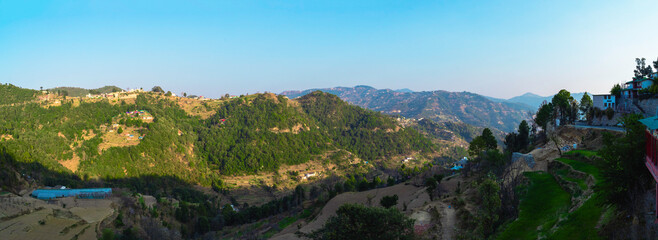 Beautiful Nature Areal Photography river and village, Panorama Photography Uttarakhand India