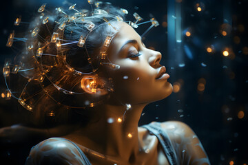 Telepathic communication, communication through the mind. mind power control by thought - obrazy, fototapety, plakaty