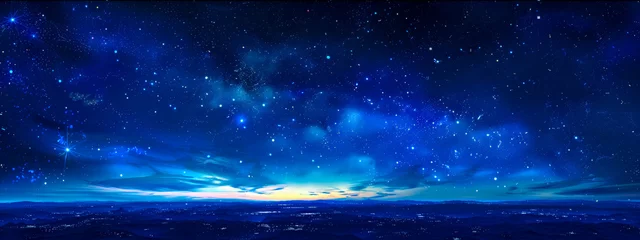 Photo sur Aluminium Bleu foncé Majestic starry sky over mountainous landscape