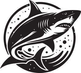 Shark line art Vector Illustration Black silhouette