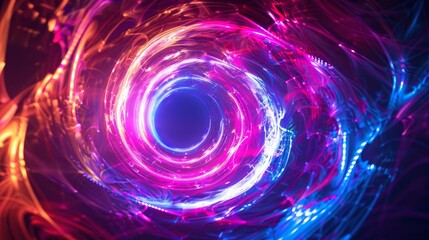 An abstract composition pulsates with neon lights and incorporates glass circle effects.