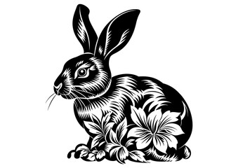 Art Nouveau Easter Rabbits Graphic Accents, vector illustration, vintage elements