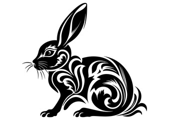 Art Nouveau Easter Rabbits Graphic Accents, vector illustration, vintage elements