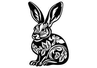 Art Nouveau Easter Rabbits Graphic Accents, vector illustration, vintage elements