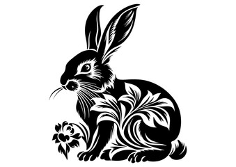 Art Nouveau Easter Rabbits Graphic Accents, vector illustration, vintage elements