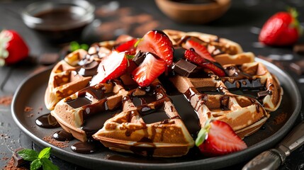 illustration of delicious Belgian waffles with strawberry topping