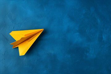 Yellow paper plane and business strategy. Business success, innovation and solution concept, copy space