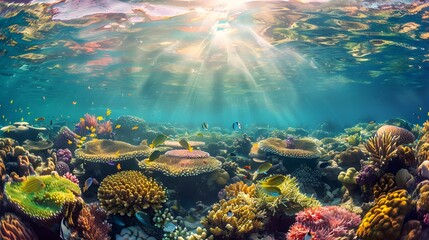 Vibrant Underwater Coral Reef Biodiversity A Symphony of Life and Color - obrazy, fototapety, plakaty