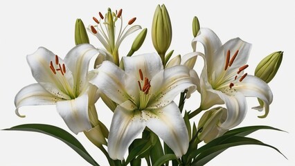 Fototapeta na wymiar Elegant blooming lilies with buds, on isolated white background