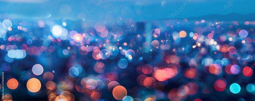 Poster a blue background with many small circles of different sizes. the circles are scattered throughout t