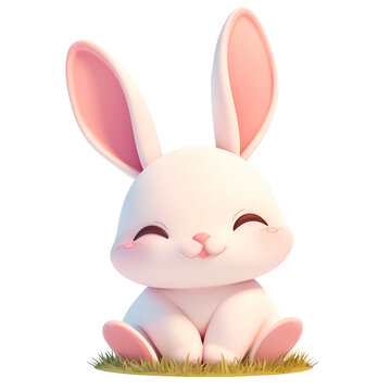 Cute 3d character kawaii sweet bunny. Easter rabbit adorable isolated element. funny beautiful hare.