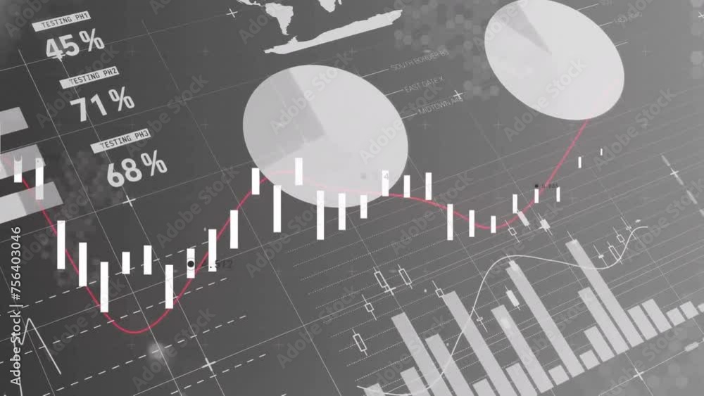 Poster animation of data processing and diagrams over gray background