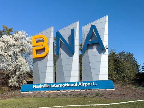 Nashville, TN, USA - March 11, 2024: The Nashville International Airport, originally known as Berry Field, is located just Southeast of downtown and built in 1937.