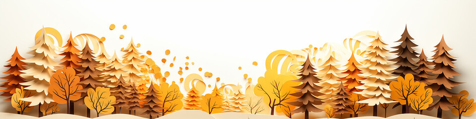 a row of yellow trees autumn panoramic drawing cartoon background. - 756403465