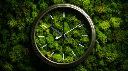 clock on the grass,Natural lichen grassed clock on wall with toy car on top
By cor, - obrazy, fototapety, plakaty