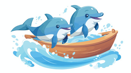 A pair of curious dolphins riding the wake of a boat