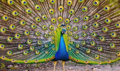 Obraz premium Enthralling Peacock Majesty with Opulent Feather Display - Generative AI