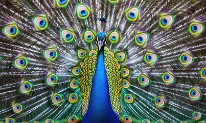 Obraz premium Enthralling Peacock Majesty with Opulent Feather Display - Generative AI