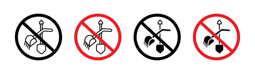 No Digging Sign Line Icon Set. Ground Preserve Symbol in black and blue color.