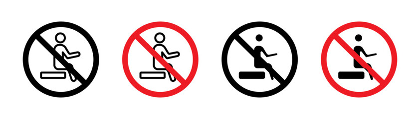 Do Not Sit Sign Line Icon Set. Sit Restrict Symbol in black and blue color.