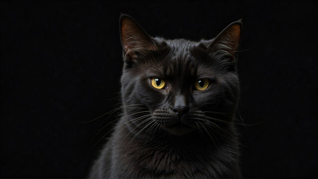 Portrait of black cat isolated on black background 