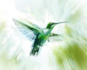 Ethereal Hummingbird in Flight - Watercolor Wingspan Generative AI