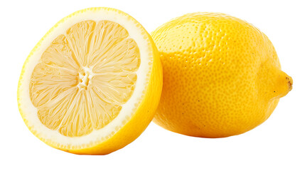 Ripe lemon with half isolated on transparent background
