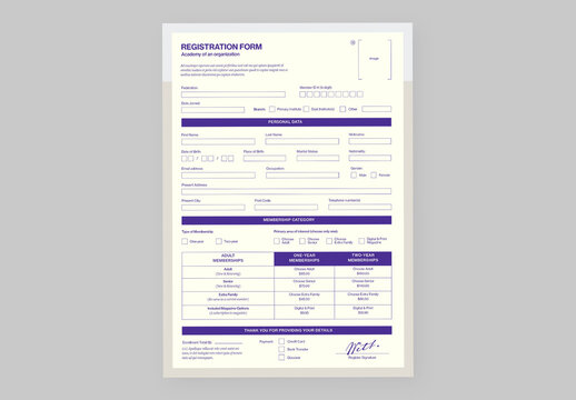 Member Registration Form Layout