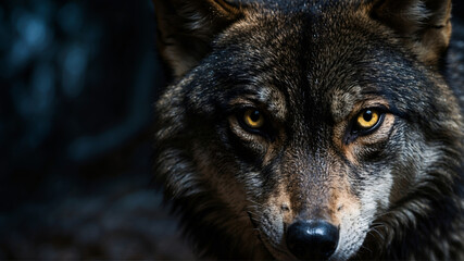 Portrait of wolf face closeup 
