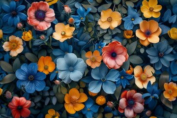 beautiful floral background from various flowers, floral background, arrangement, top view - obrazy, fototapety, plakaty