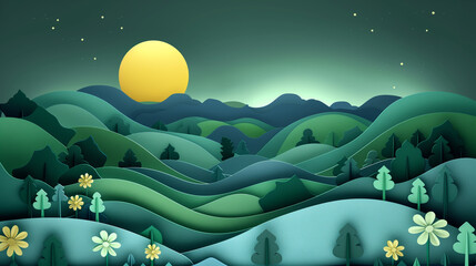 landscape with hills. cardboard made. 