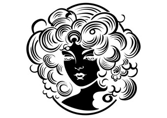 Art Nouveau woman Graphic Accents, vector illustration, vintage elements