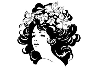 Art Nouveau woman Graphic Accents, vector illustration, vintage elements
